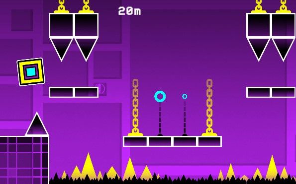 Dashmetry Winter gameplay showing icy obstacles and neon visuals